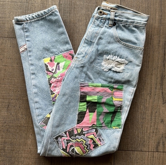 Daily Jeans Denim - One Of A Kind 80's Inspired Handmade Patch Work Boyfriend Style Denim Jeans Sz 0